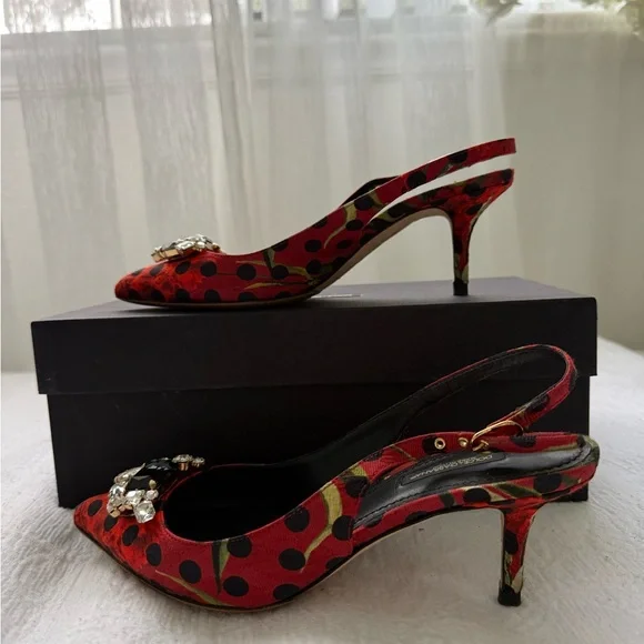Dolce & Gabbana Red Polka Dot Embellished Heels size 7 - Picture 10 of 12